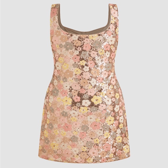Cider Dresses & Skirts - Cider Sequin Floral Dress with Pink and Gold Accents